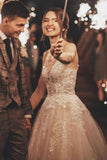 Long Sleeveless Tulle Lace Spaghetti Strap A-Line Wedding Dress with V-Neck BM bride