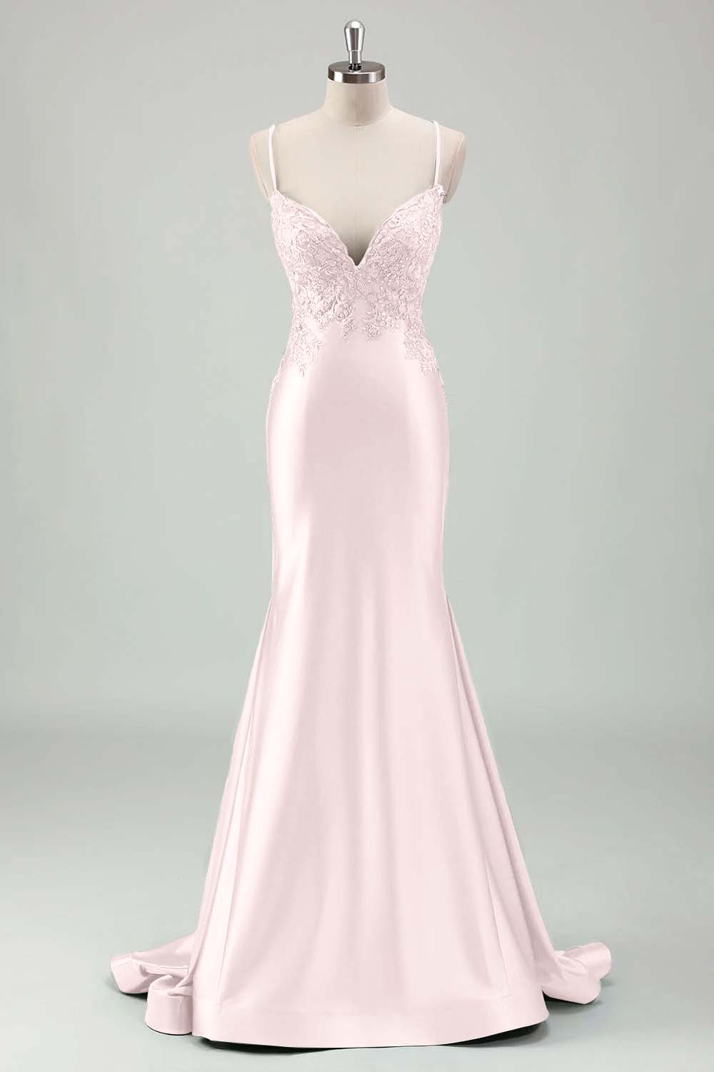 Spaghetti Strap Sleeveless Long Mermaid Prom Dress With Appliques BMBRIDE