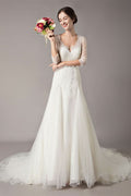 Half Sleeve Lace Beach Wedding Dress BM bride