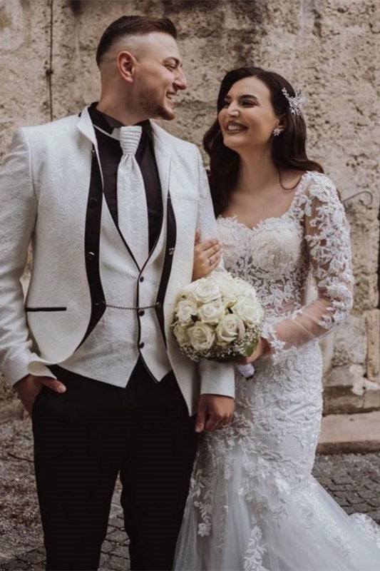 Sweetheart Long Sleeve Lace Mermaid Wedding Dress BM bride