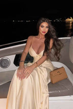 Spaghetti Strap Sleeveless Long Ruffles Prom Dress With Pleated