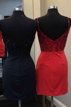 Sparkly Black Corset Satin Tight Short Homecoming Dress with Sequins
