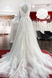 Elegant A-line Tulle V-Neck Open Back Wedding Dress With Lace Ruffles BM bride