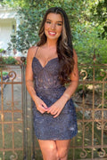 Stormy Spaghetti Straps Tight Short Homecoming Dress with Appliques Bmbride