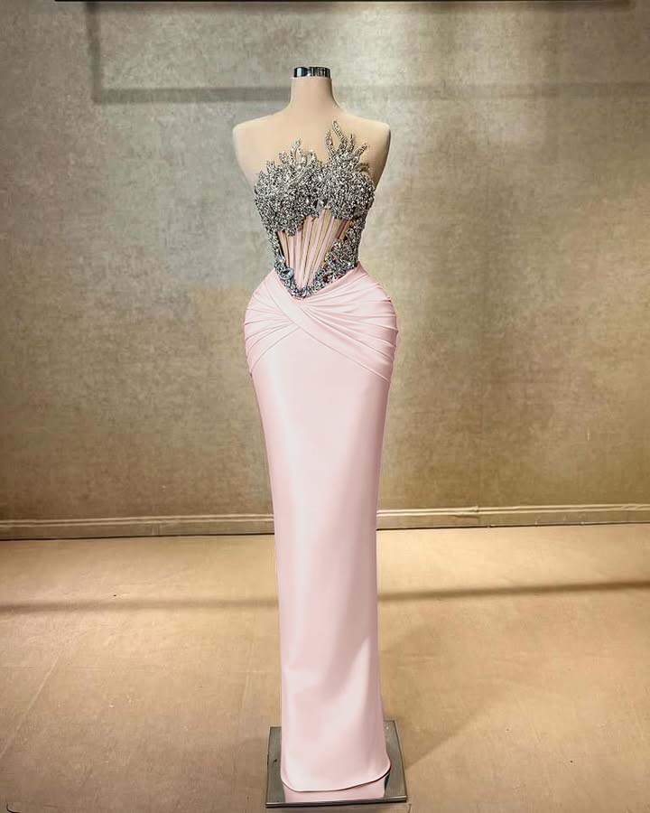 Strapless Sleeveless Long Mermaid Prom Dress With Beading Pleated BMBRIDE