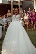Long Sleeve A-Line Sheer Tulle Wedding Dress with Lace BM bride