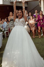 Long Sleeve A-Line Sheer Tulle Wedding Dress with Lace BM bride