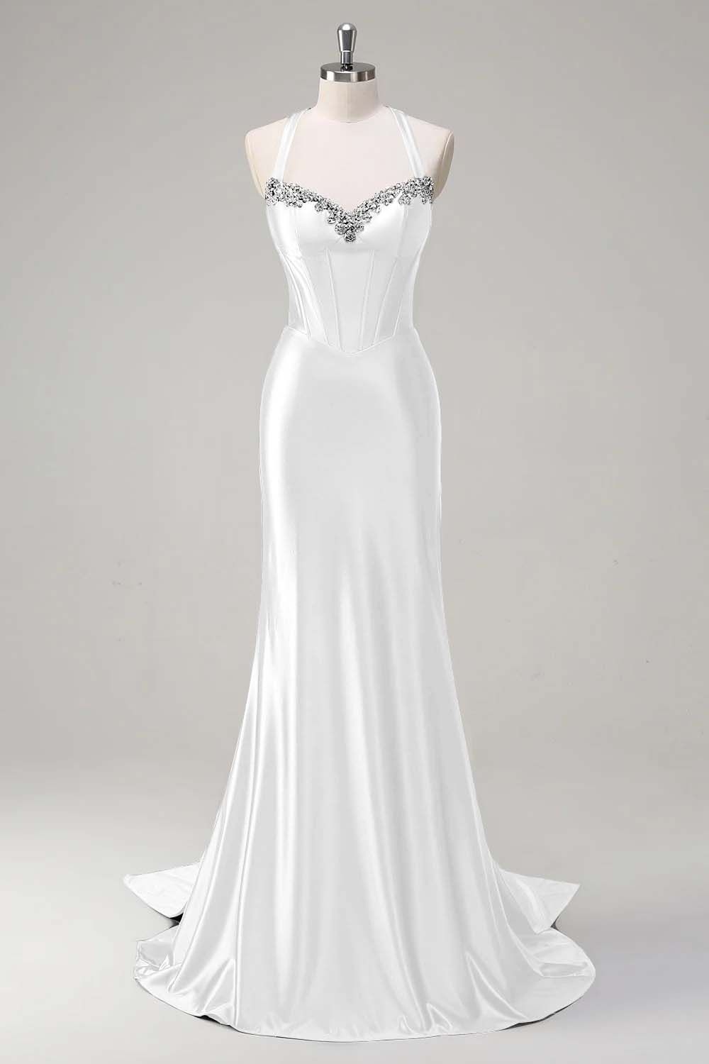 Halter Sleeveless Long Mermaid Prom Dress With Beading Pleated