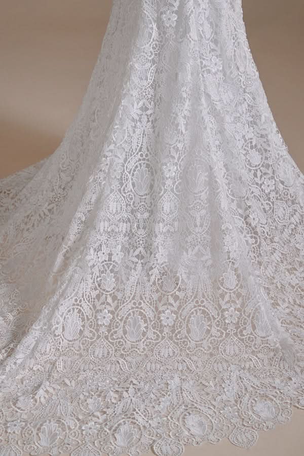 Long Mermaid Sweetheart Lace Wedding Dress with Detachable Sleeves BM bride
