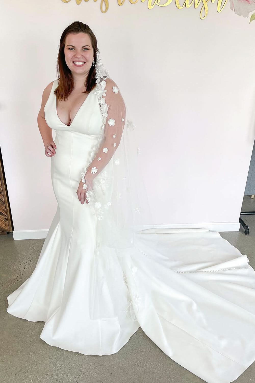 Romantic Deep V-neck Mermaid Wedding Dress With Wide Straps Open Back BM bride