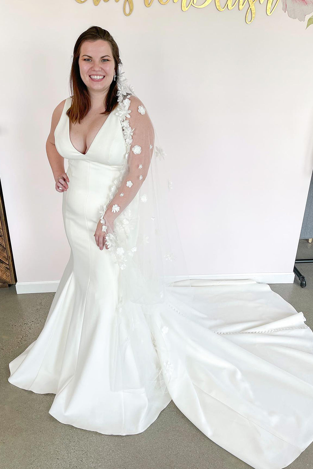 Romantic Deep V-neck Mermaid Wedding Dress With Wide Straps Open Back BM bride
