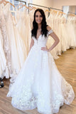 Off-the-Shoulder Sweetheart Train Wedding Dress with A-Line Lace Appliques BM bride