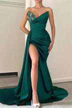 Classic Emerald Green V Neck Mermaid Prom Dress With Long Split