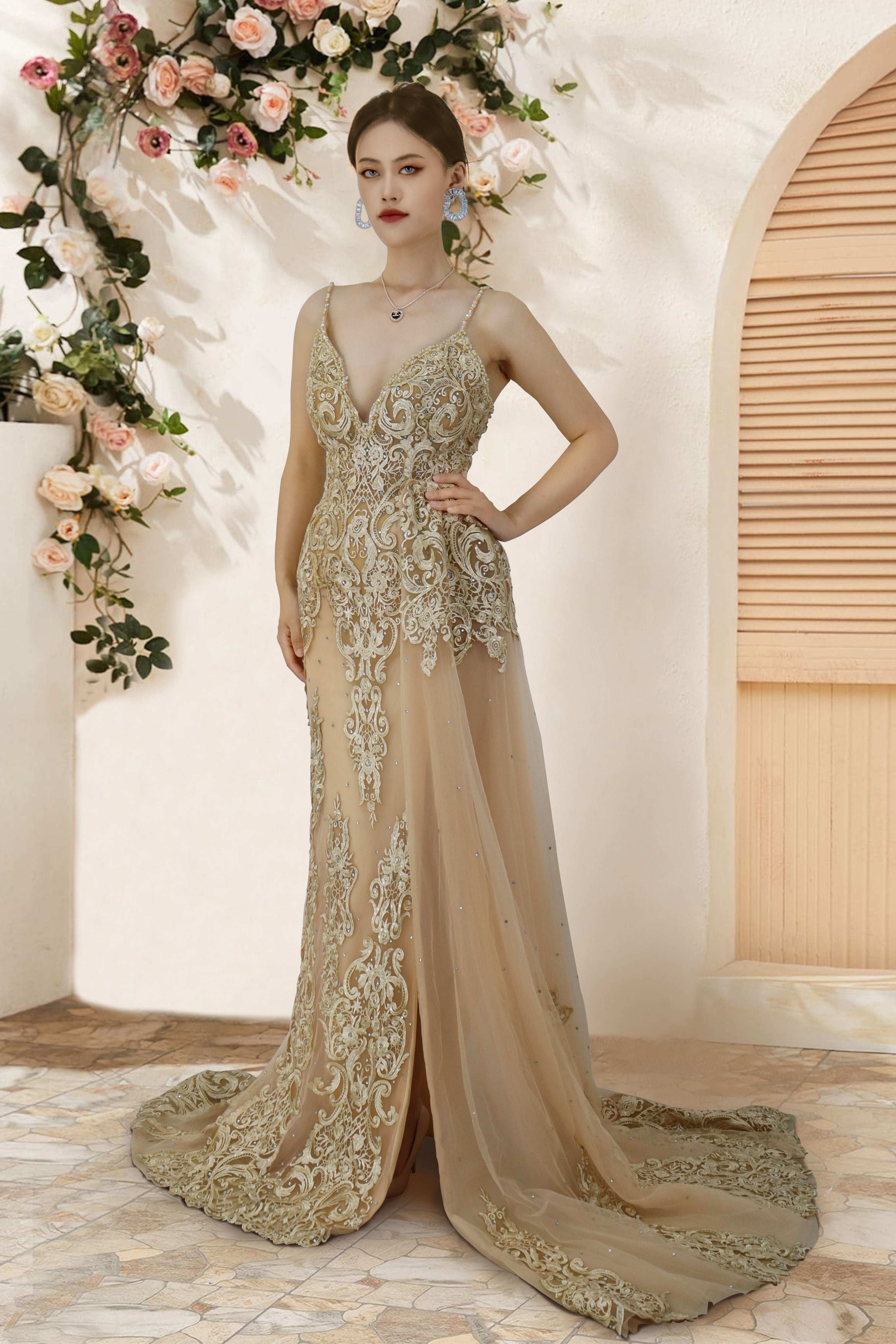 Beach Spaghetti-Strap Boho Sleeveless Long Prom Dress with Appliques BM bride