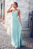 Mint Spaghetti-Straps Long Chiffon Prom Dress BM bride