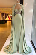 Elegant Halter Green Beaded A-Line Mermaid Prom Dress BM bride