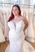 Spaghetti-Straps Backless Mermaid Wedding Dress Floor-length With Appliques Lace BM bride