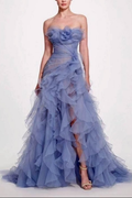 Strapless Sleeveless Long High Split Prom Dress With Pleated BMBRIDE
