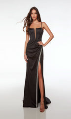 Formal Long Plunging Neckline Spaghetti Strap High Slit Dress BM bride