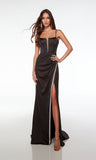 Formal Long Plunging Neckline Spaghetti Strap High Slit Dress BM bride