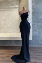Black One Shoulder Mermaid Long Evening Dress with Pearl Beadings BM bride