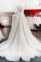 Modest Princess V-Neck Spaghetti Strap Wedding Dress with Ruffles and Lace Tulle BM bride