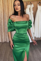 Emerald Off-the-Shoulder Evening Dress with Split BM bride