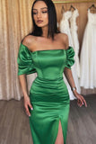 Emerald Off-the-Shoulder Evening Dress with Split BM bride