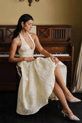 Halter Sleeveless High Waist A Line Prom Dress With Embroidery