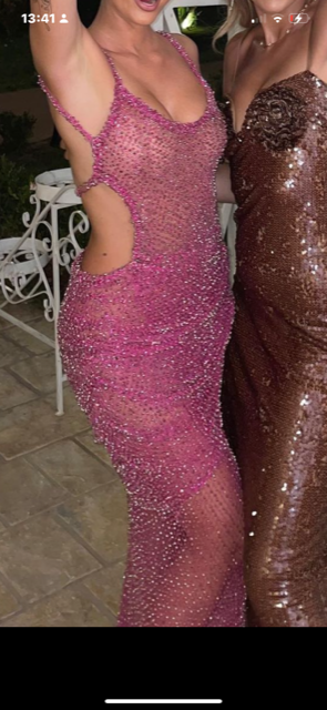 Sexy Pink Round Neck Sequin Prom Dress BM bride