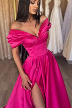 Fuchsia A-Line Portrait Prom Dress with Split BM bride