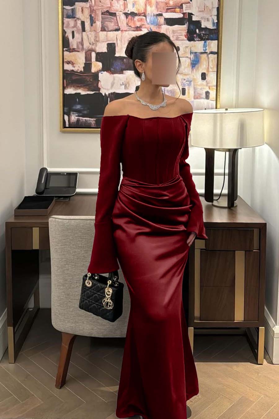 Strapless Long Sleeves Mermaid Long Prom Dress With Pleated BMBRIDE