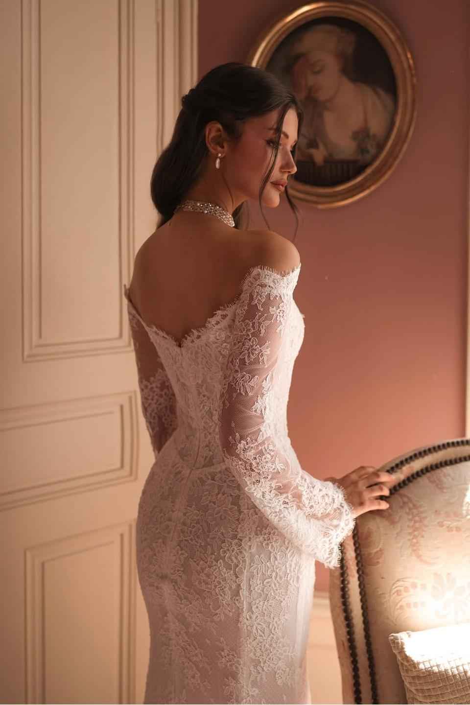 Off the Shoulder Long Sleeves Long Prom Dress With Lace Appliques