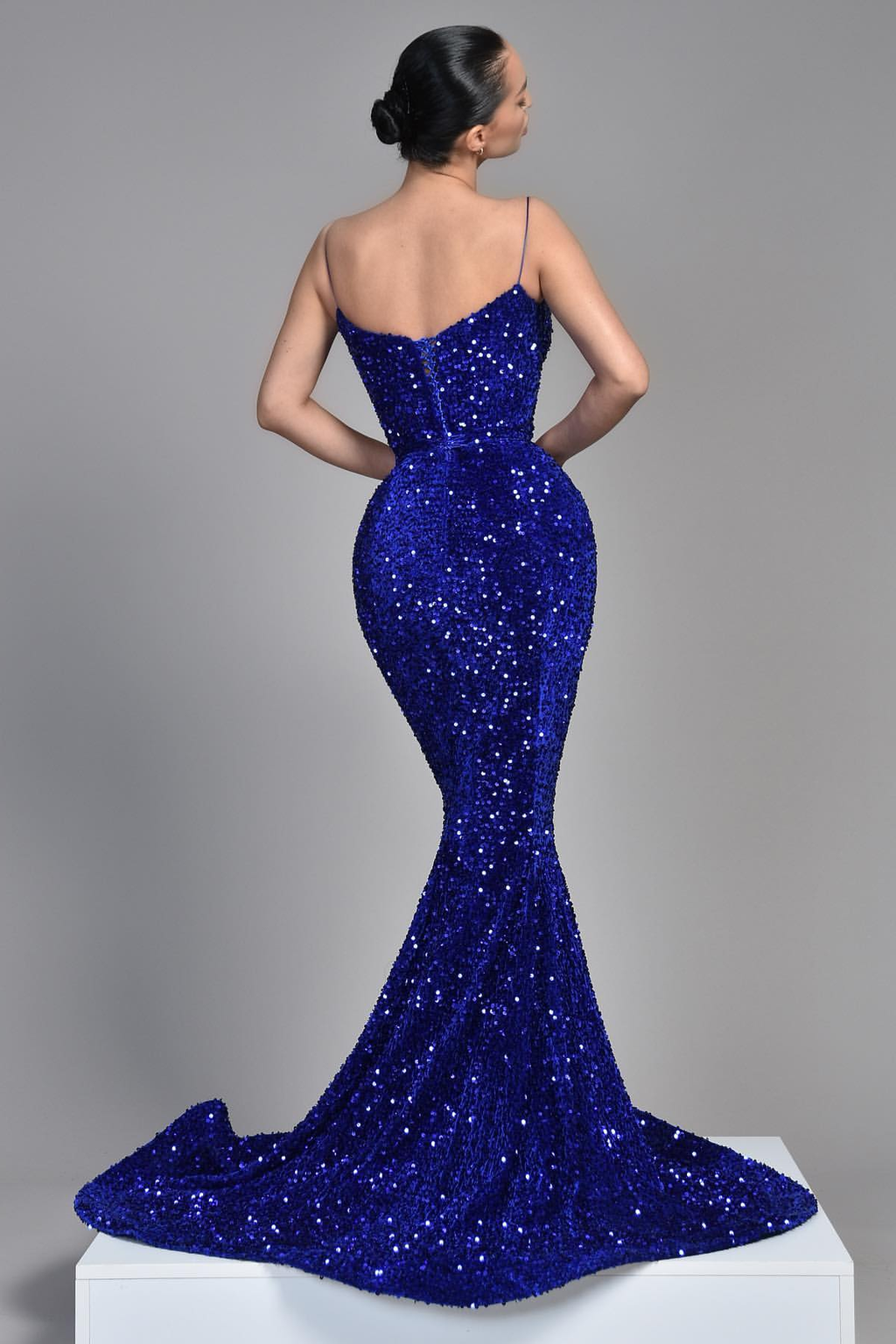 Royal Blue Sleeveless Spaghetti Strap Sequins Evening Dress BM bride