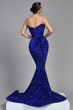Royal Blue Sleeveless Spaghetti Strap Sequins Evening Dress BM bride