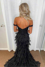 Off the Shoulder Sleeveless Mermaid Long Prom Dress With Appliques