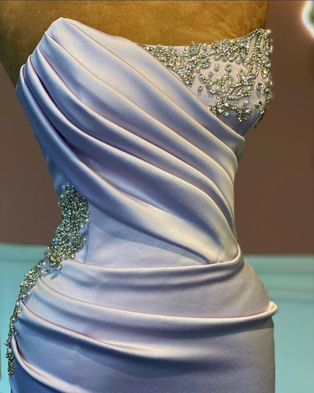 Light Purple Rhinestone Long Sleeveless Mermaid Prom Dress BM bride