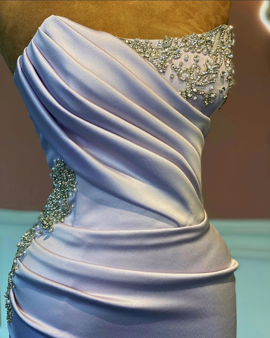 Light Purple Rhinestone Long Sleeveless Mermaid Prom Dress BM bride