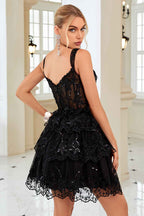 Black Corset A-Line Short Homecoming Dress with Lace
