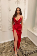 Sleeveless Strapless Long Mermaid Split Prom Dress With Pleated