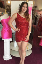 Trendy One Shoulder Bodycon Pleated Homecoming Dress BM bride