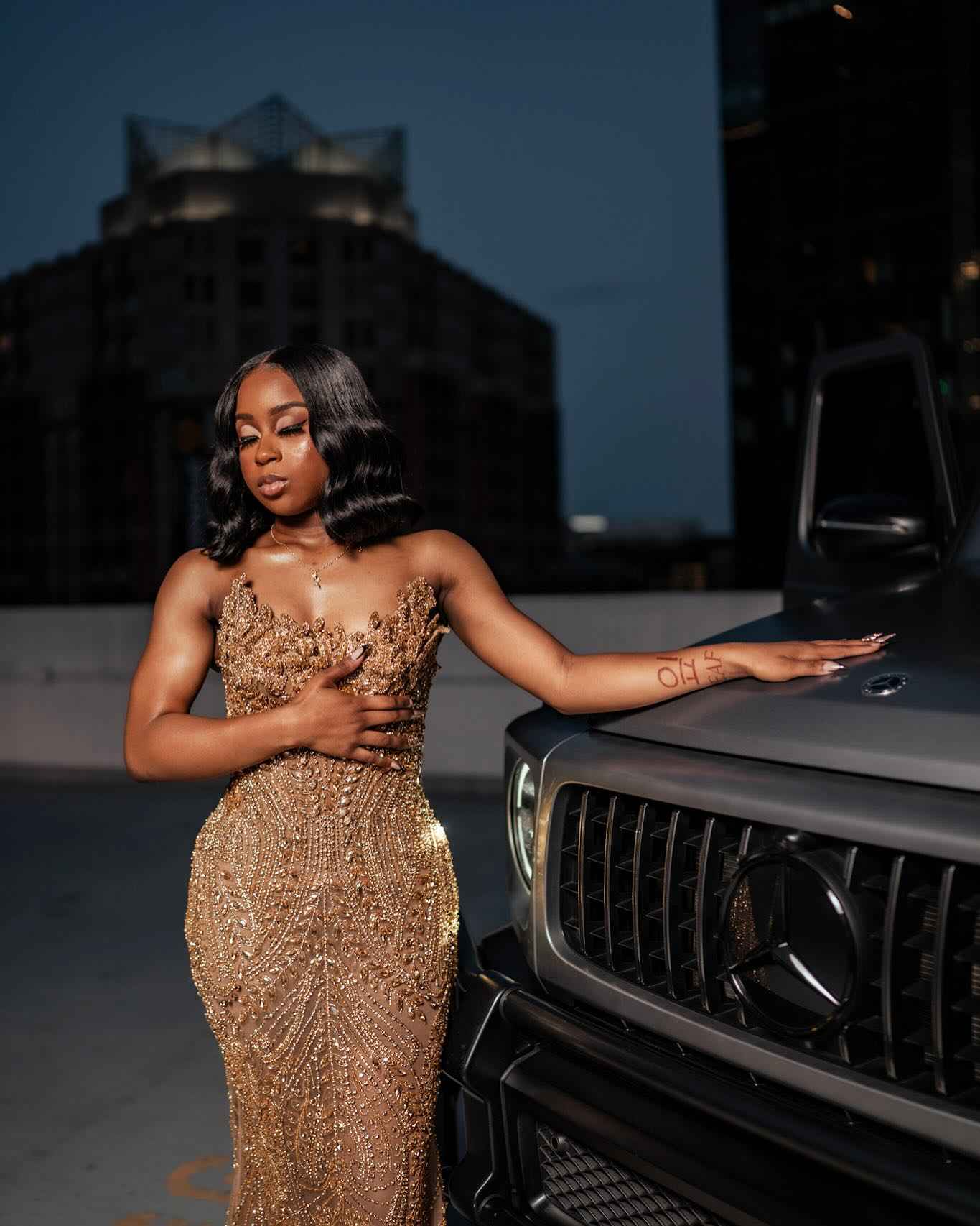 Champagne Elegance - Beaded Mermaid Prom Dress with Lace-Up Back