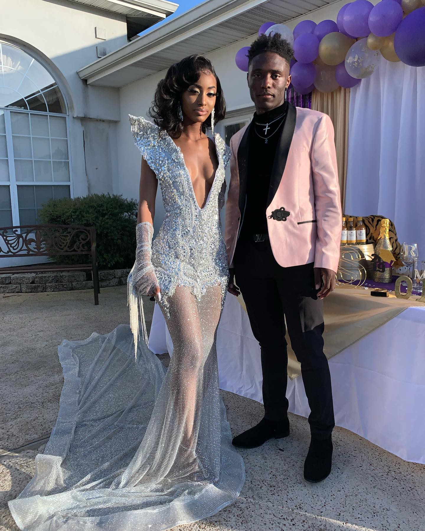 The Silver Ice - 2026 Crystal Beaded Mermaid Gown: Deep V-Neckline with Cascading Crystal Fringe, Shoulder Embellishments & Layered Tulle Train