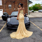 24K Gold - Sequined Corset Mermaid Prom Dress with 3D Florals