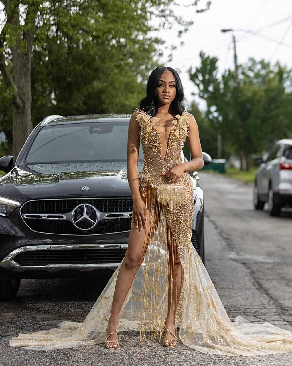 Golden Goddess - Luxury Beaded Mermaid Prom Dress with 3D Florals & Fringe BMBRIDE