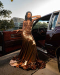 Copper Luxe - Metallic Satin Beaded Mermaid Prom Dress with Sheer Crystal Bodice
