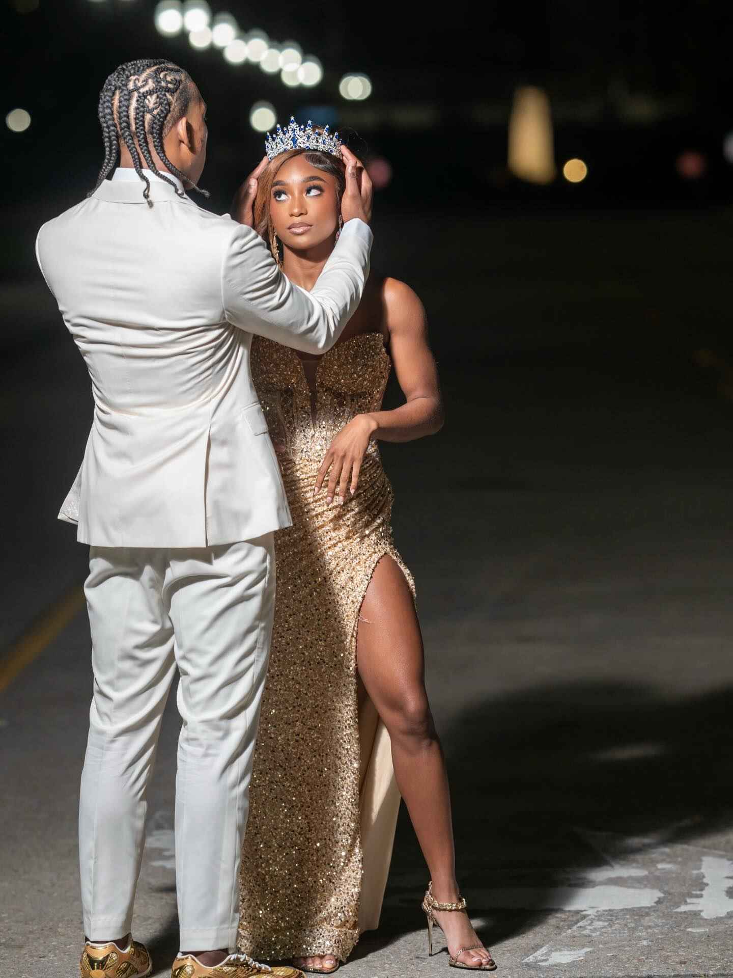 Golden Hour - Gold Sequin Strapless Corset Mermaid Prom Dress with Thigh Slit