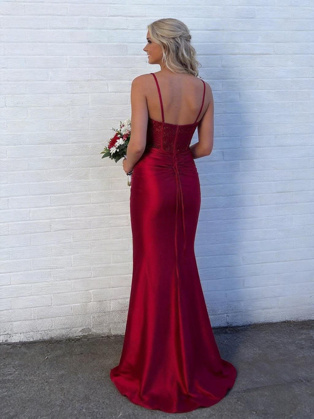 V-Neck Beaded Mermaid Long Prom Dress with Slit