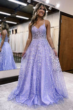 Lilac Corset Prom Dress with Charming Appliques and Beautiful Spaghetti Straps BM bride