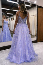 Lilac Corset Prom Dress with Charming Appliques and Beautiful Spaghetti Straps BM bride